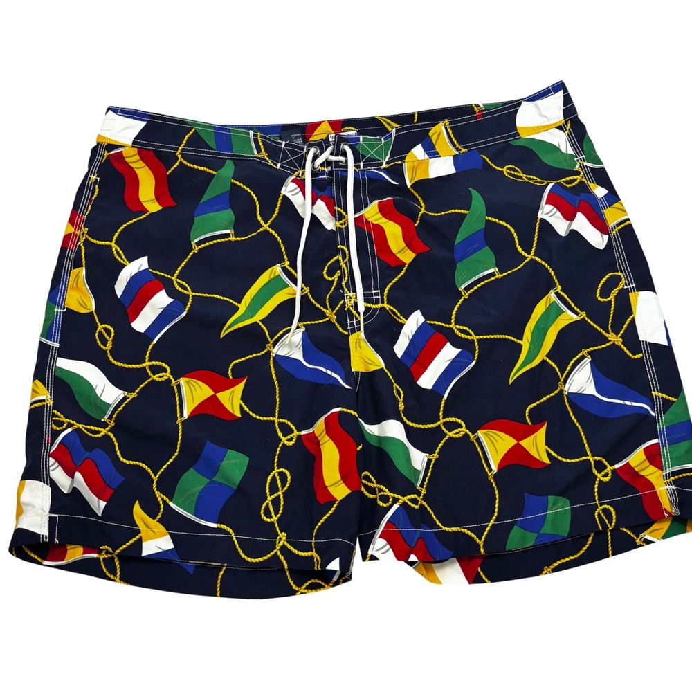 Polo Ralph Lauren Mens XXL Swim Trunks Nautical Signal Flag Rope Navy Blue 6in